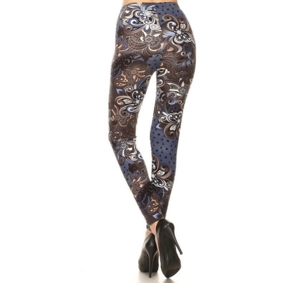 LEGGINGS DEPOT Blue & Black Paisley Print Full Length Leggings Size 12 NWT - Picture 7 of 8